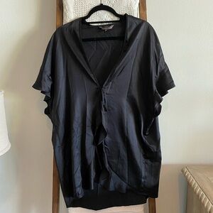Victoria’s Secret Black Satin Ruffle Sleeve Front Tie Robe